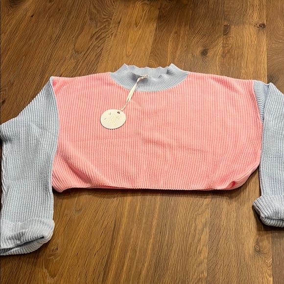 Pink and light blue Ribbed Cropped Sweater - Picture 1 of 5